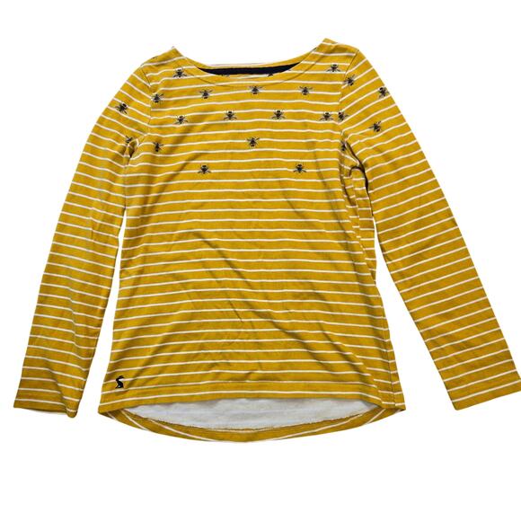 Joules Harbour Print Boat Neck Mustard Yellow Bee Stripe Long Sleeve Shirt US 4 - Picture 1 of 10